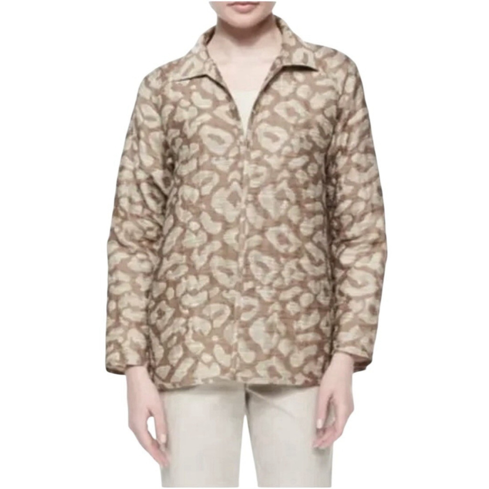 Lafayette 148 Jacket Size L Zineb Topper Animal Print Lightweight Neutral Beige